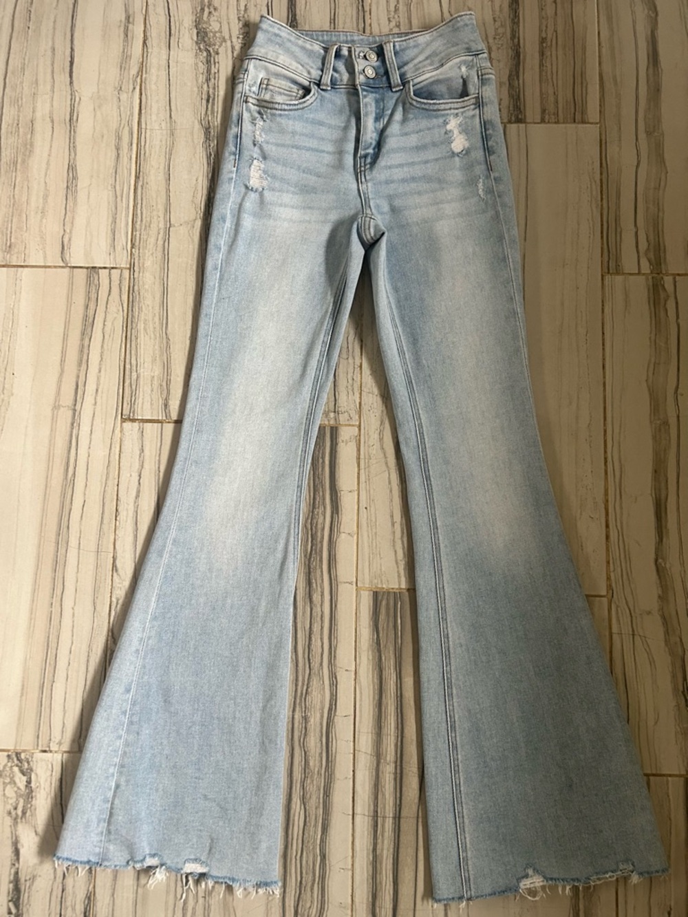 Flying Monkey High Rise Flare Light Wash Stretch Jeans